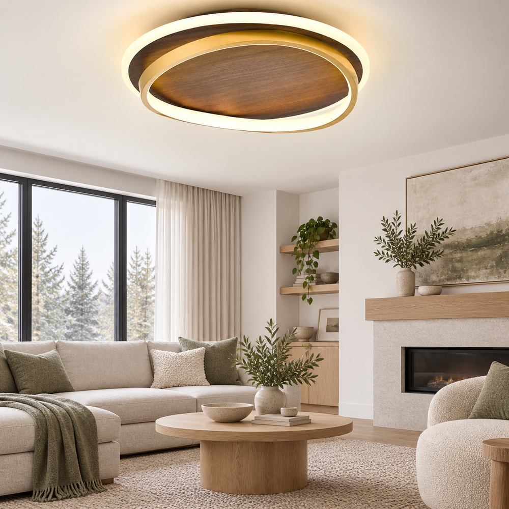 Plafón LED de aros efecto madera Soren