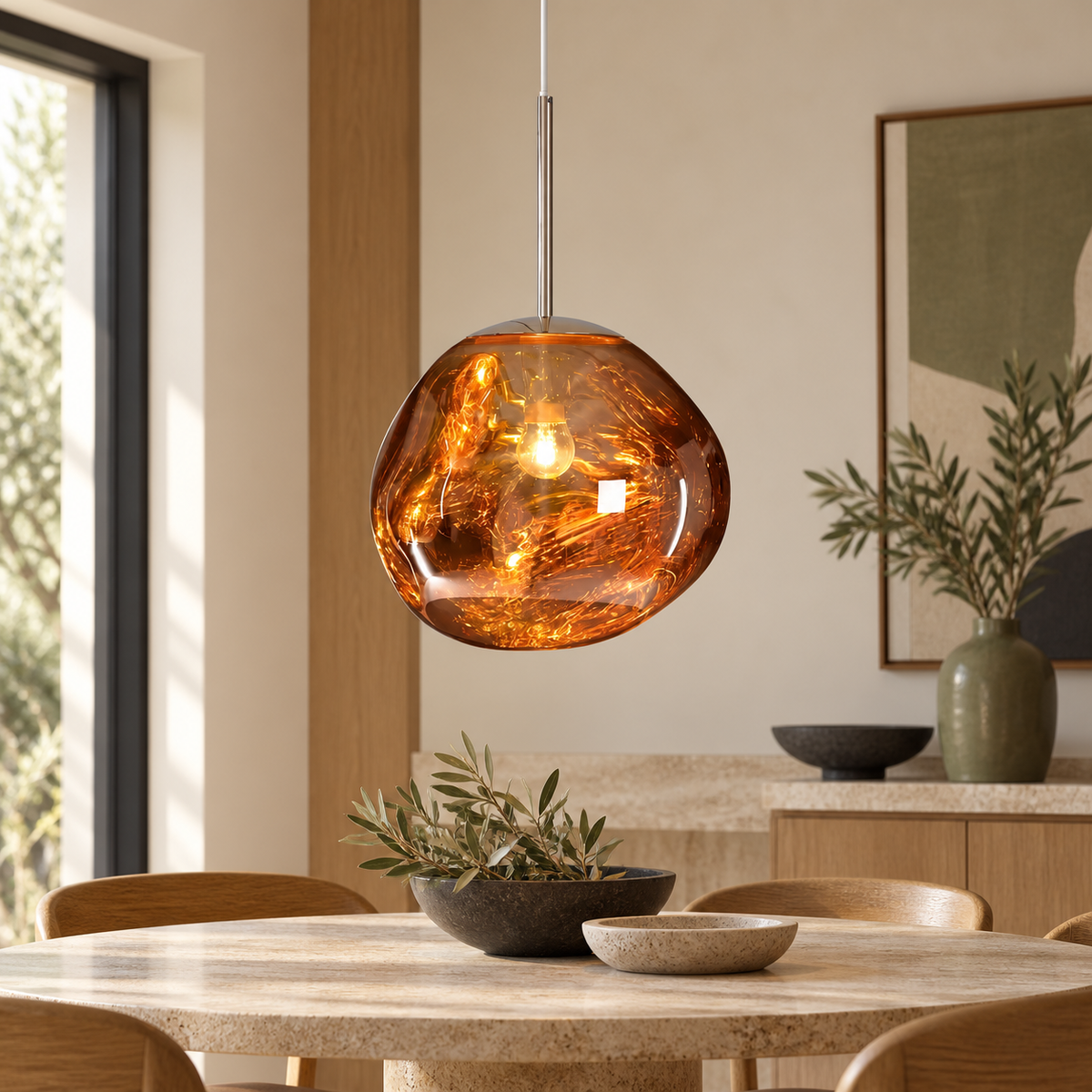 Melt Sculptural Pendant Light in a warm contemporary interior