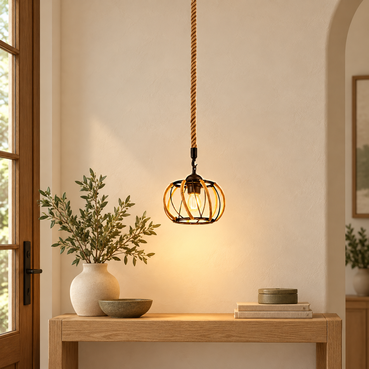 Rowan Rope & Metal Pendant in a warm contemporary interior