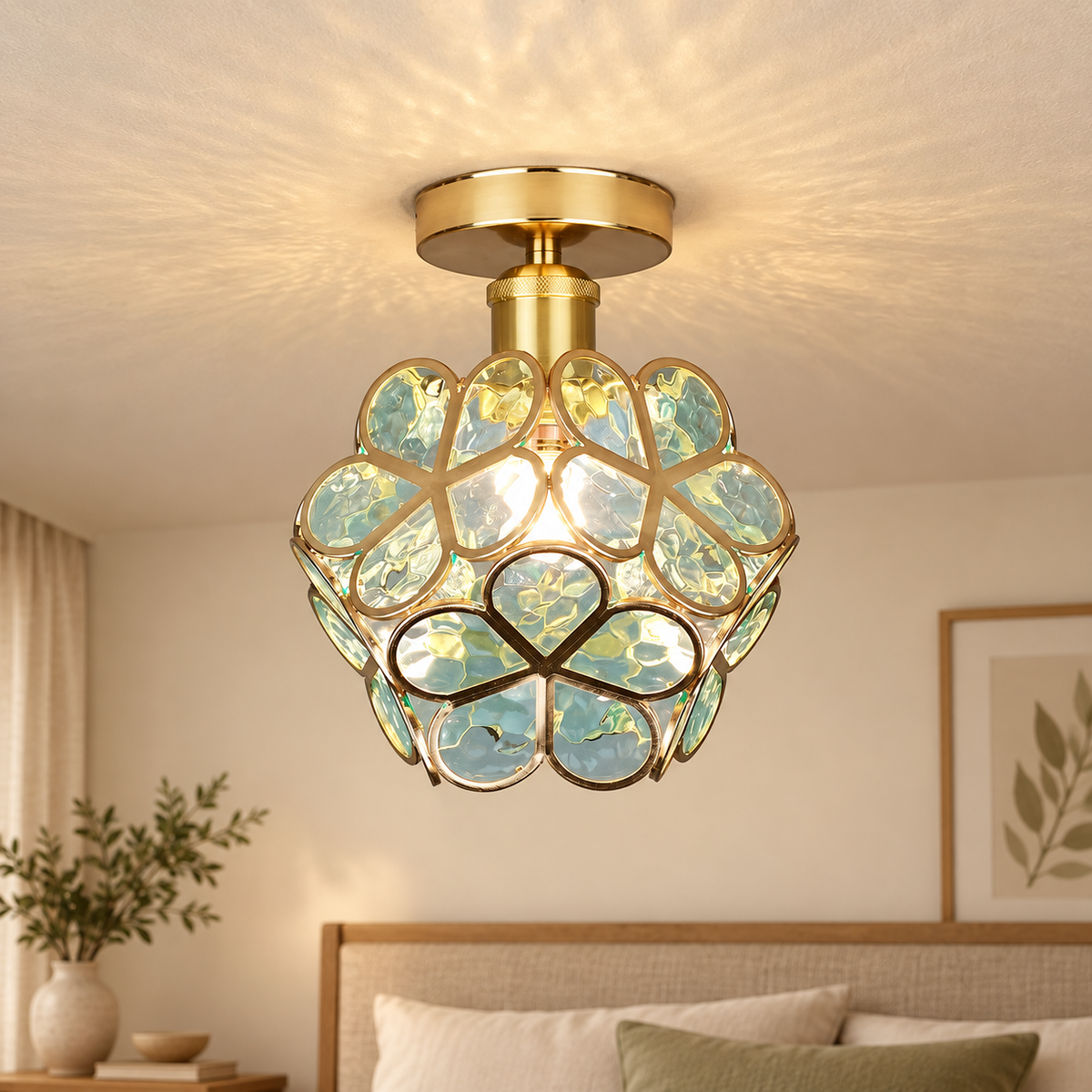 Flora Petal Glass Ceiling Light in a warm contemporary interior