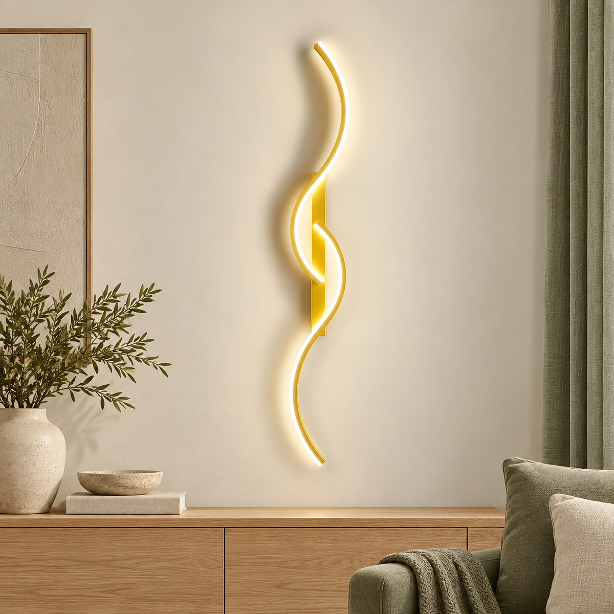 Arcus Curved LED Wall Light in a warm contemporary interior