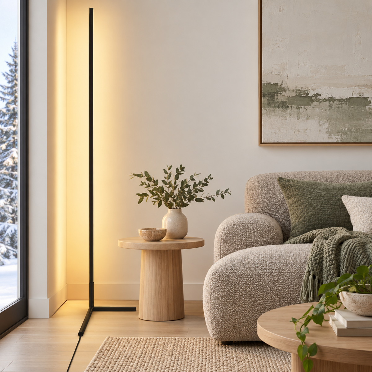 Linea Dimmable LED Floor Lamp in a warm contemporary interior